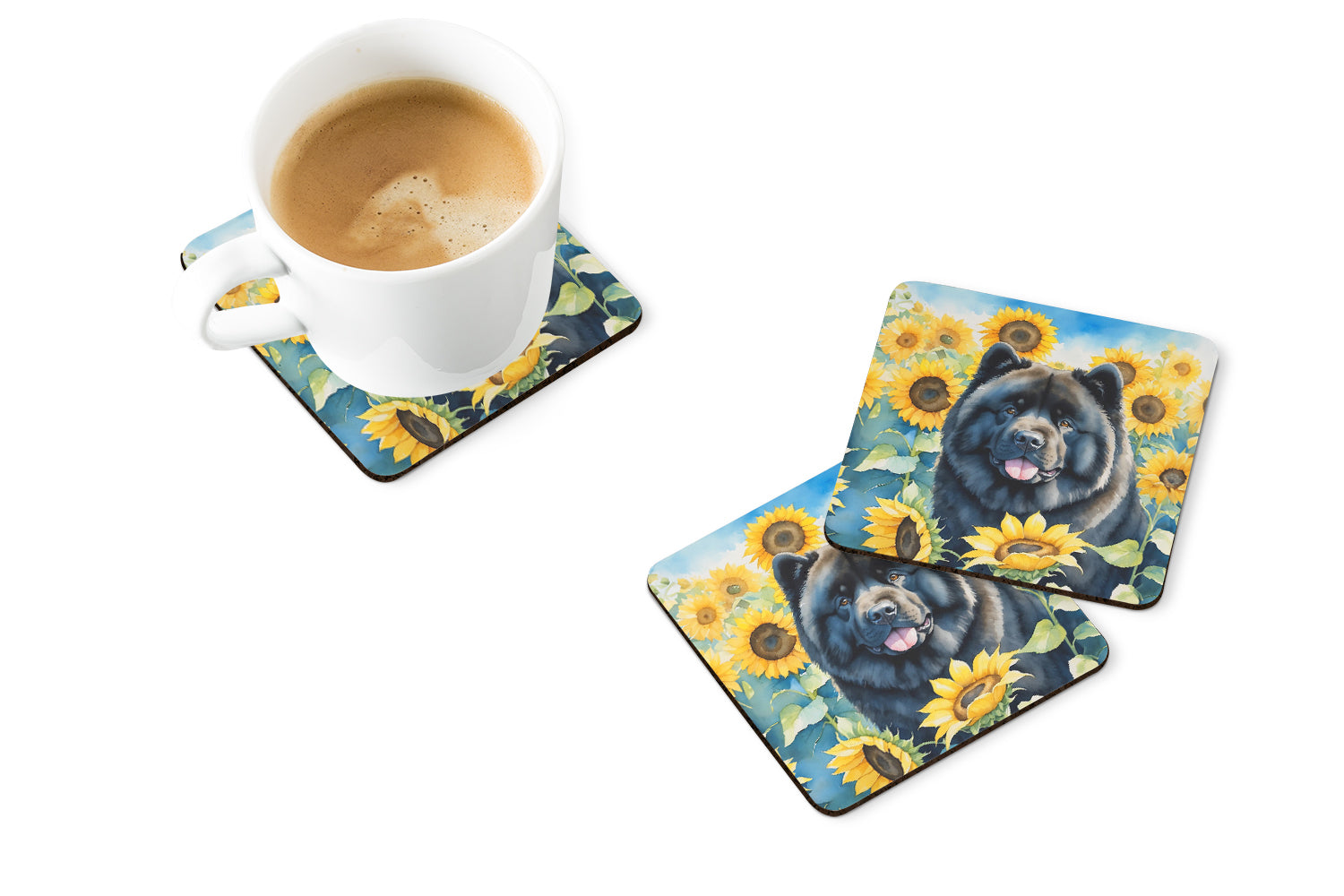 Chow Chow in Sunflowers Foam Coasters
