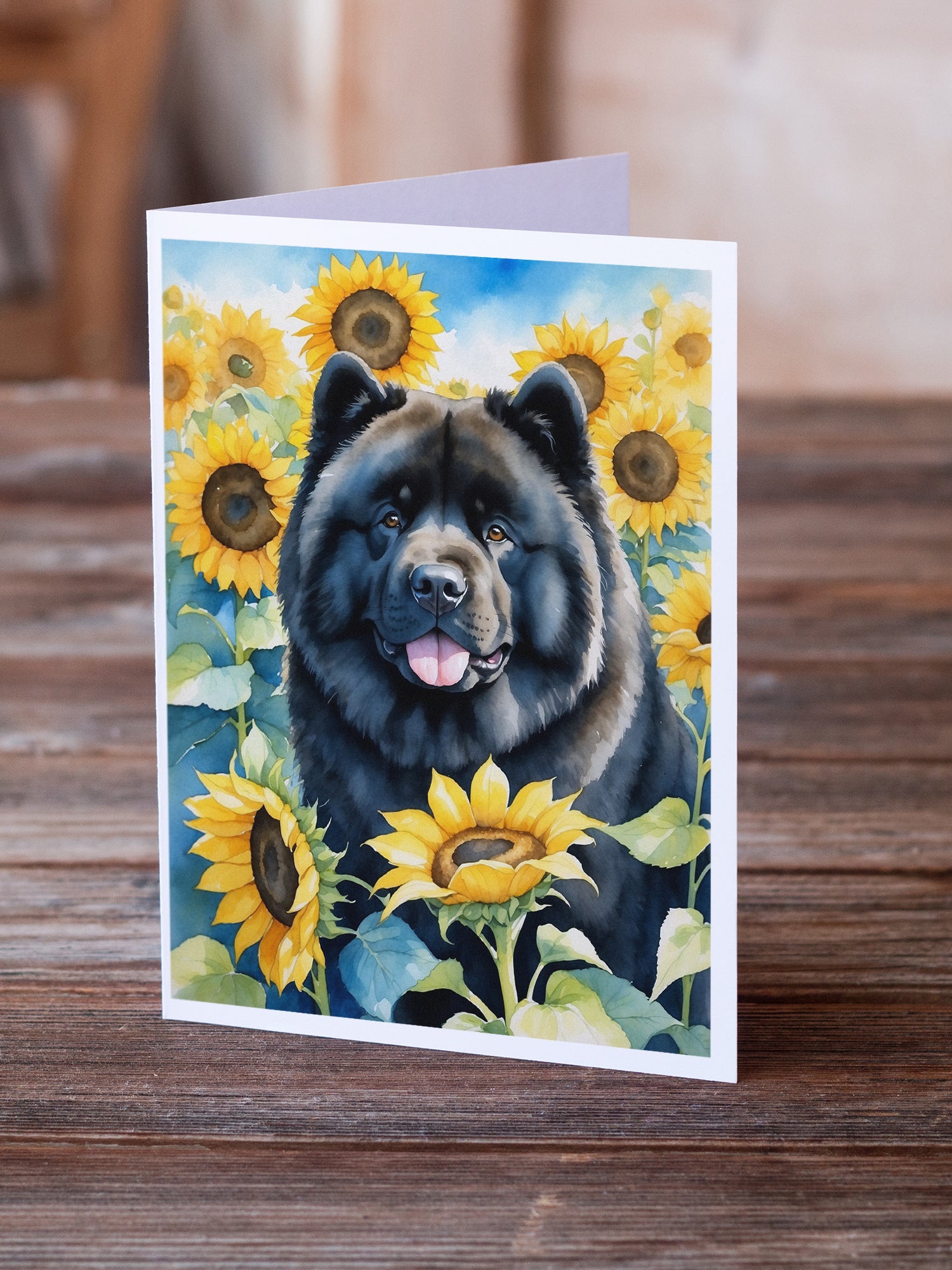 Chow Chow in Sunflowers Greeting Cards Pack of 8