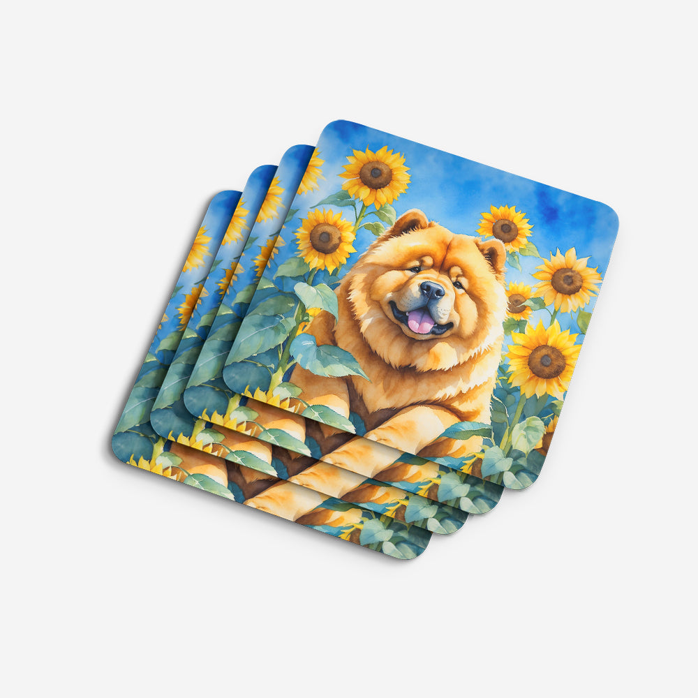 Chow Chow in Sunflowers Foam Coasters