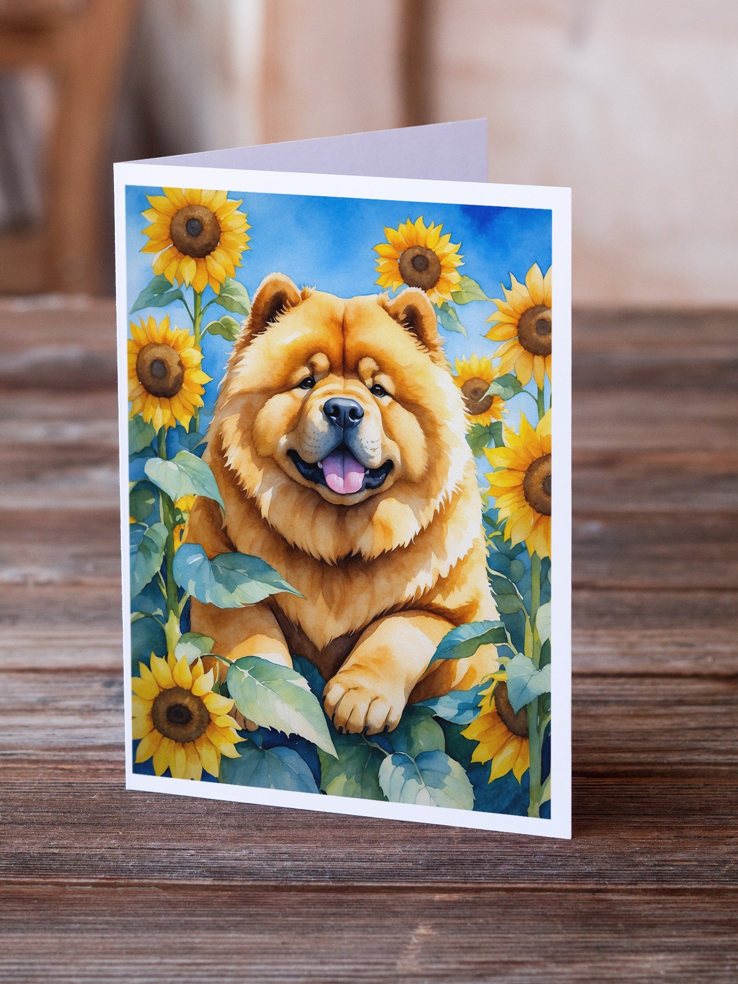 Chow Chow in Sunflowers Greeting Cards Pack of 8