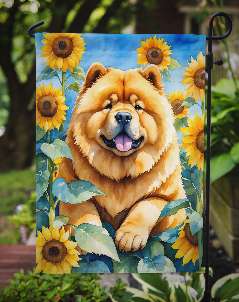 Chow Chow in Sunflowers Garden Flag