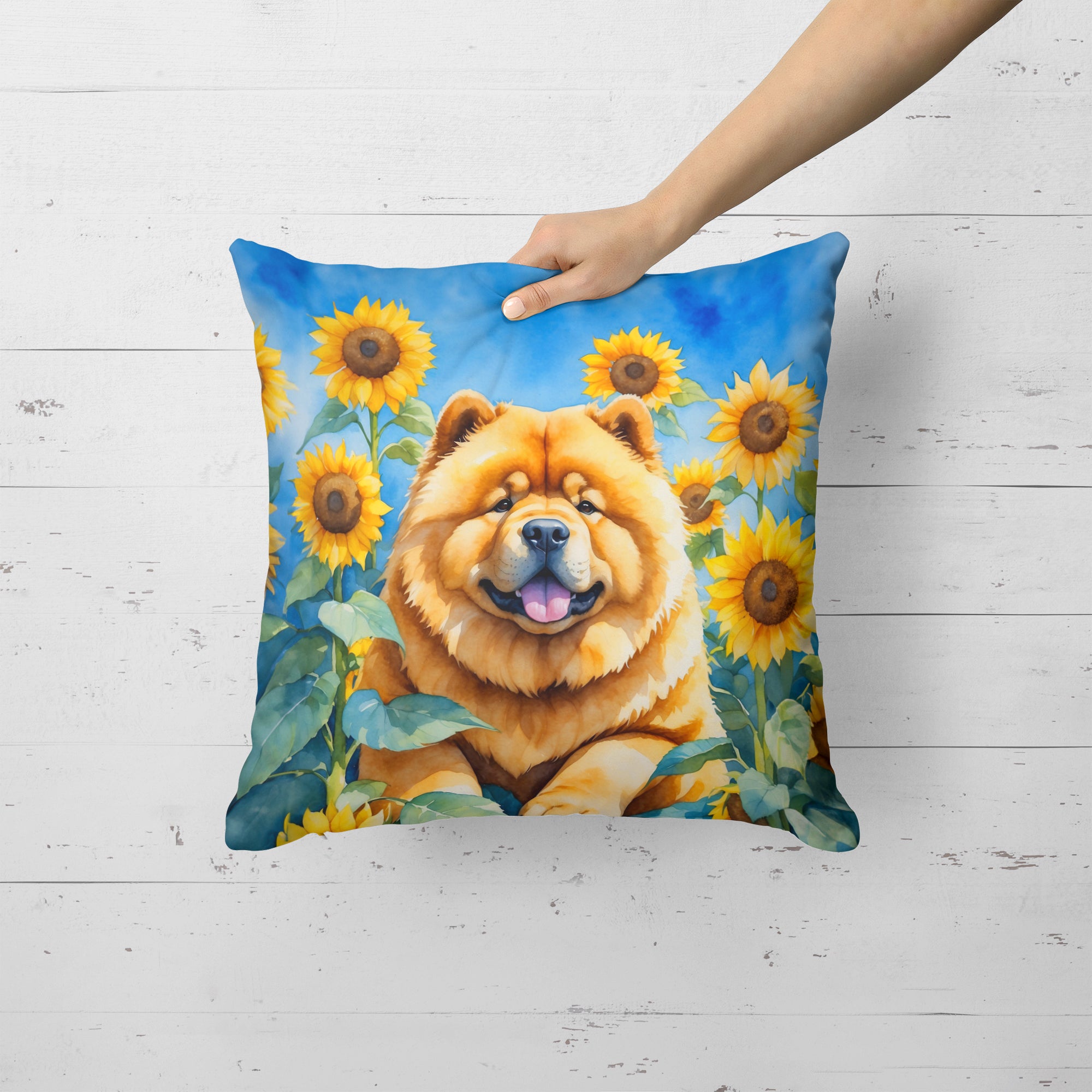 Chow Chow in Sunflowers Throw Pillow