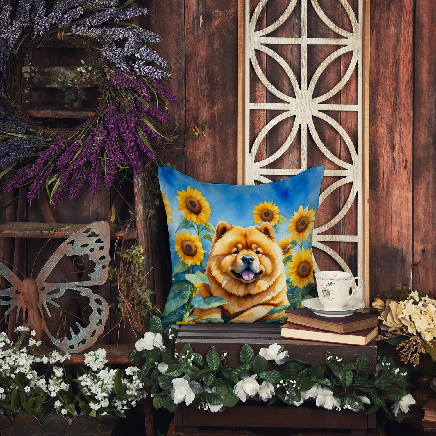 Chow Chow in Sunflowers Throw Pillow
