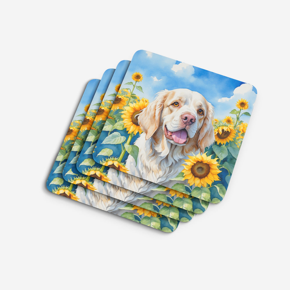 Clumber Spaniel in Sunflowers Foam Coasters