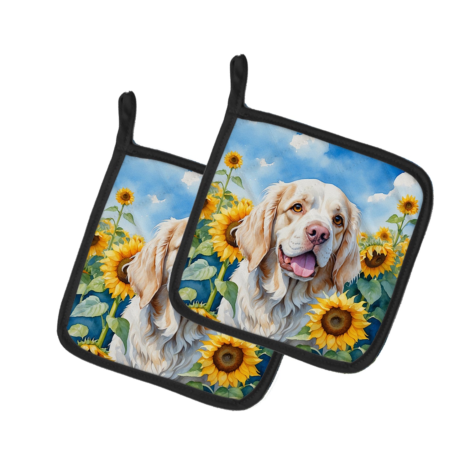 Buy this Clumber Spaniel in Sunflowers Pair of Pot Holders