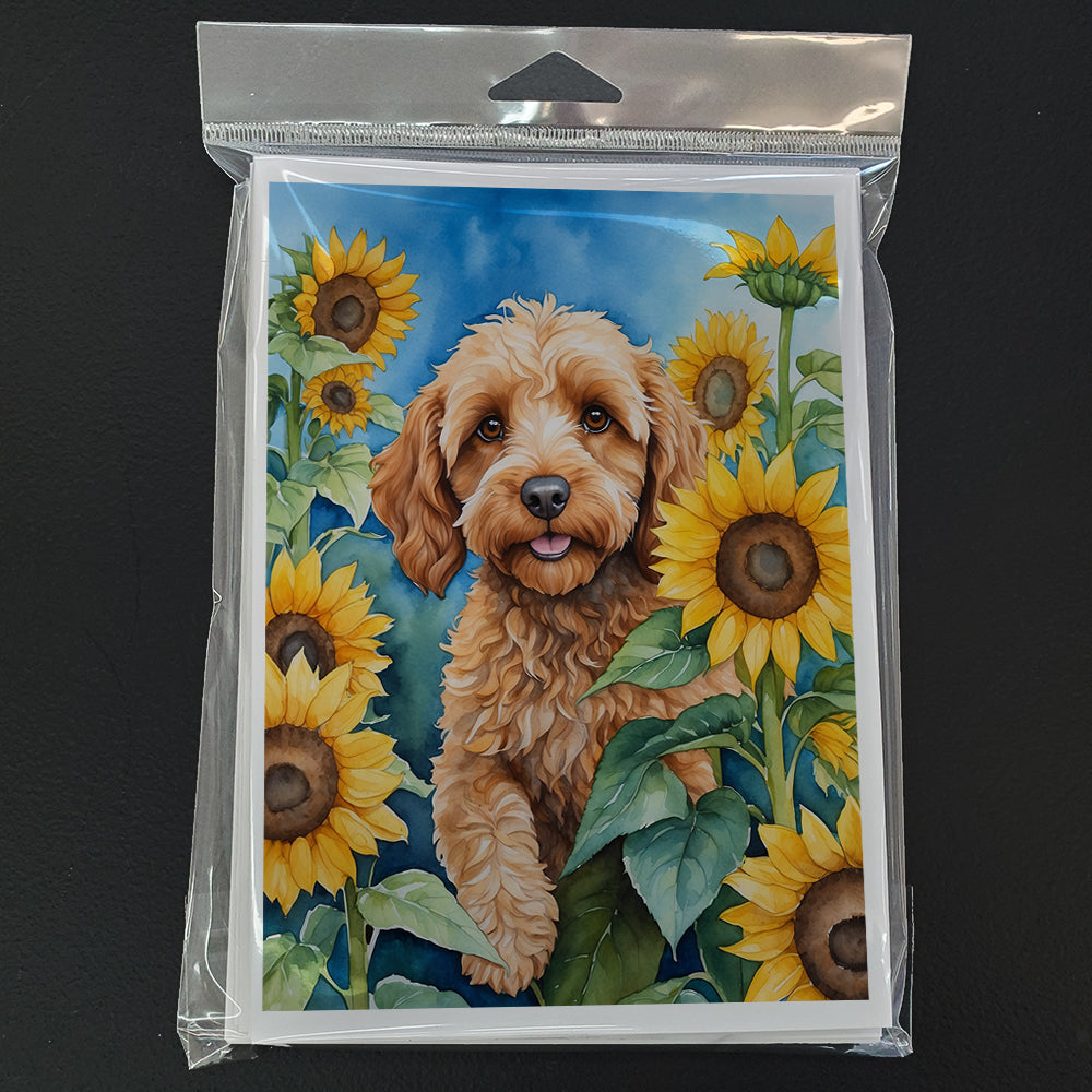 Cockapoo in Sunflowers Greeting Cards Pack of 8