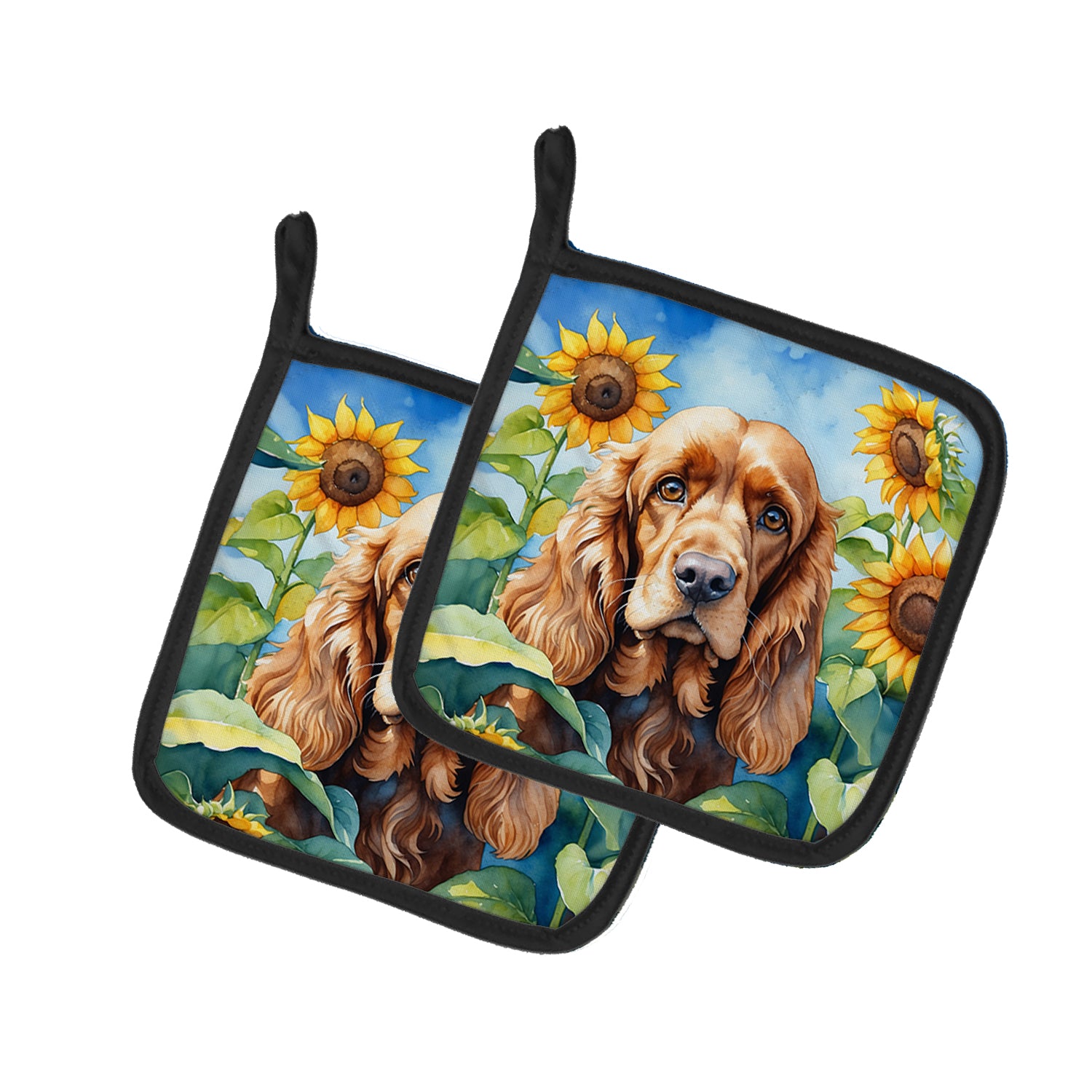 Buy this Cocker Spaniel in Sunflowers Pair of Pot Holders
