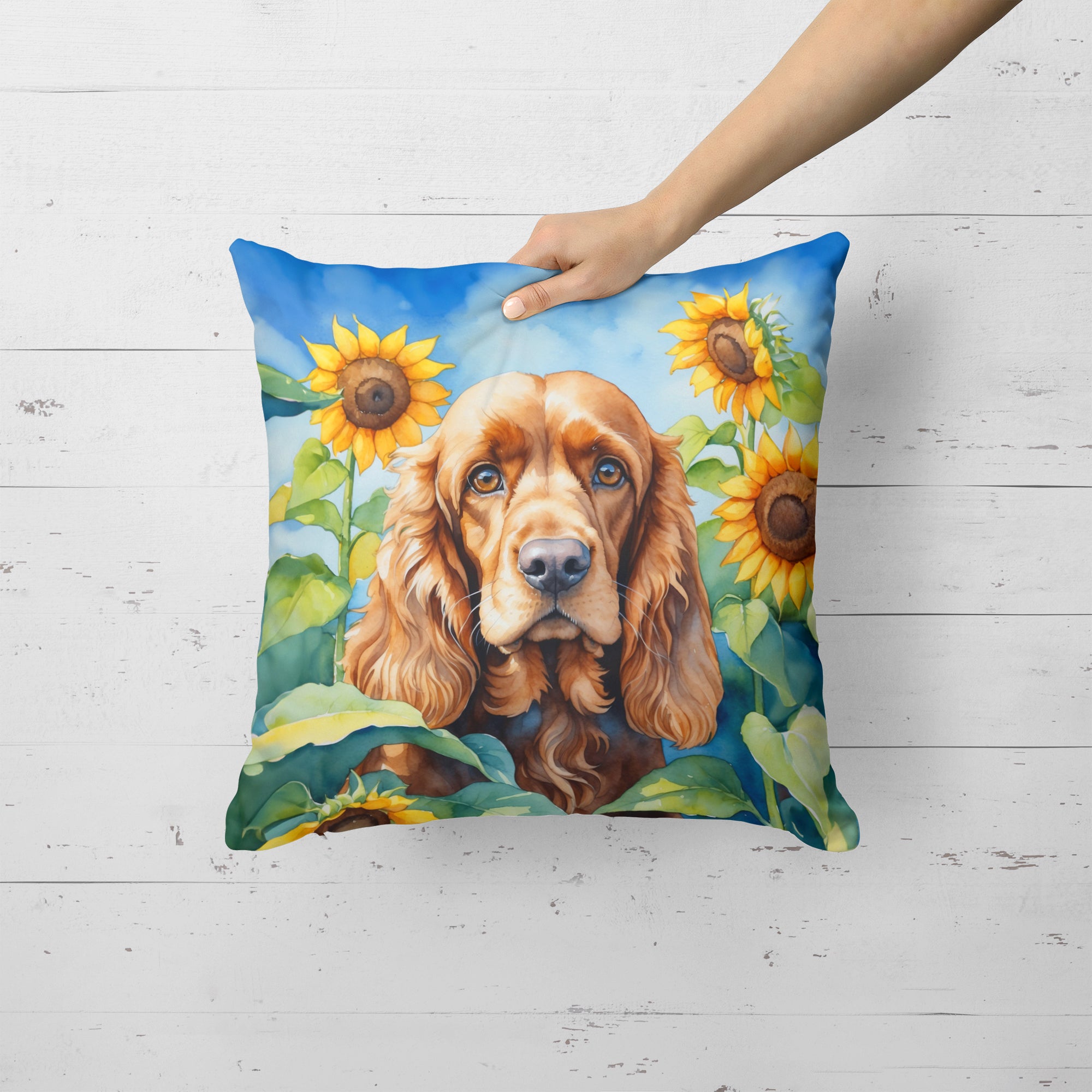 Cocker Spaniel in Sunflowers Throw Pillow