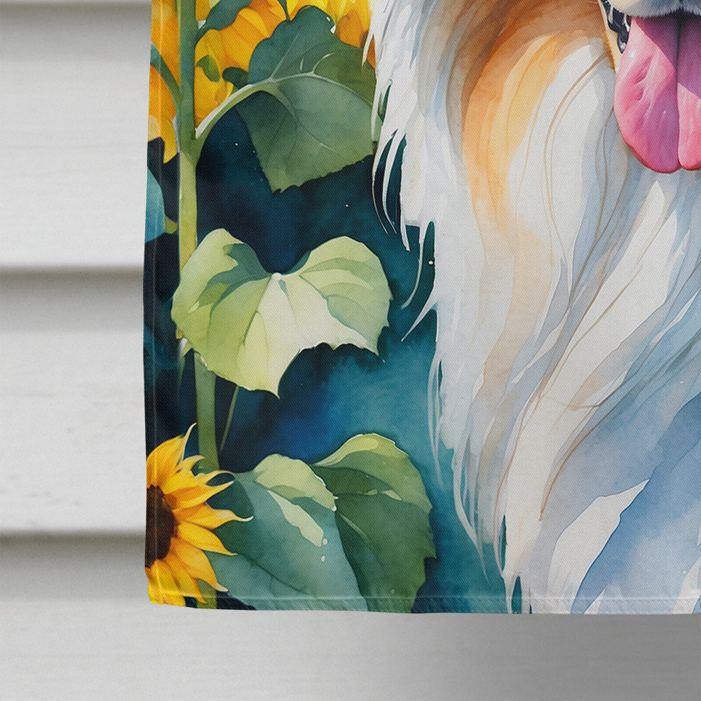 Collie in Sunflowers House Flag