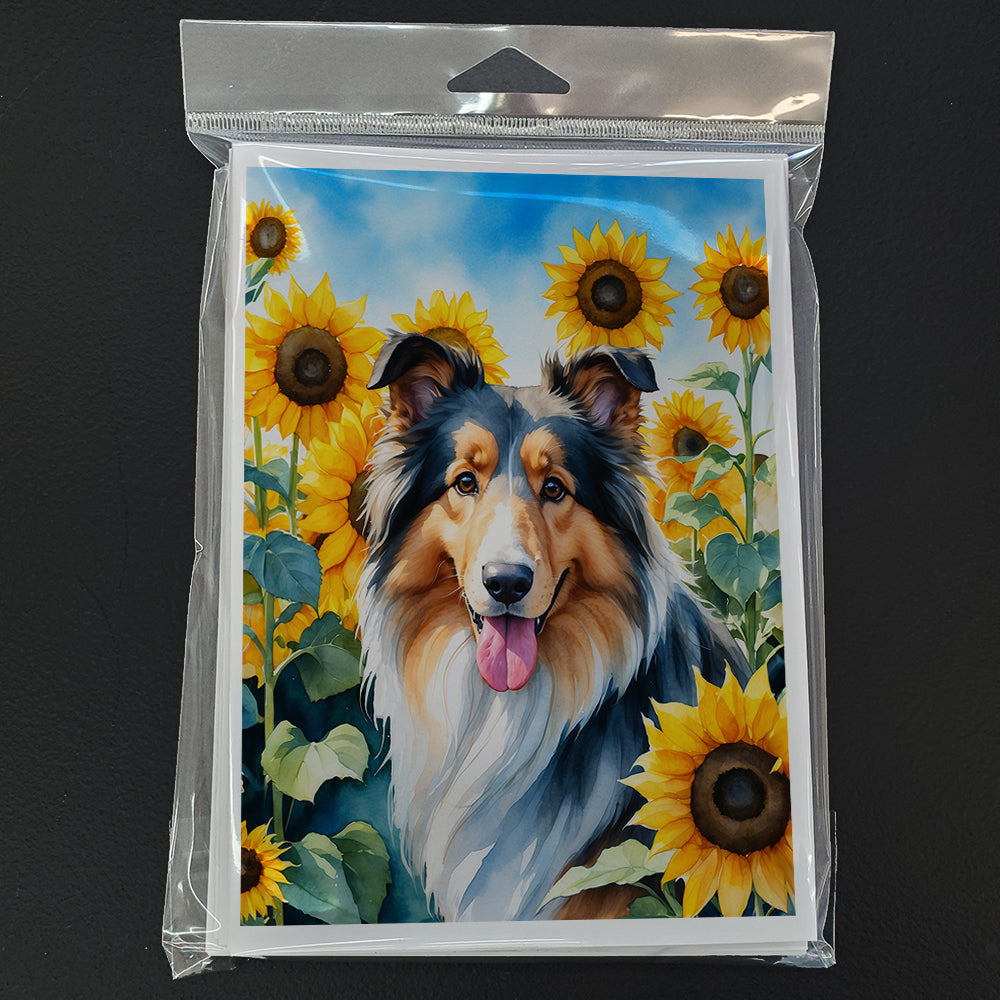 Collie in Sunflowers Greeting Cards Pack of 8