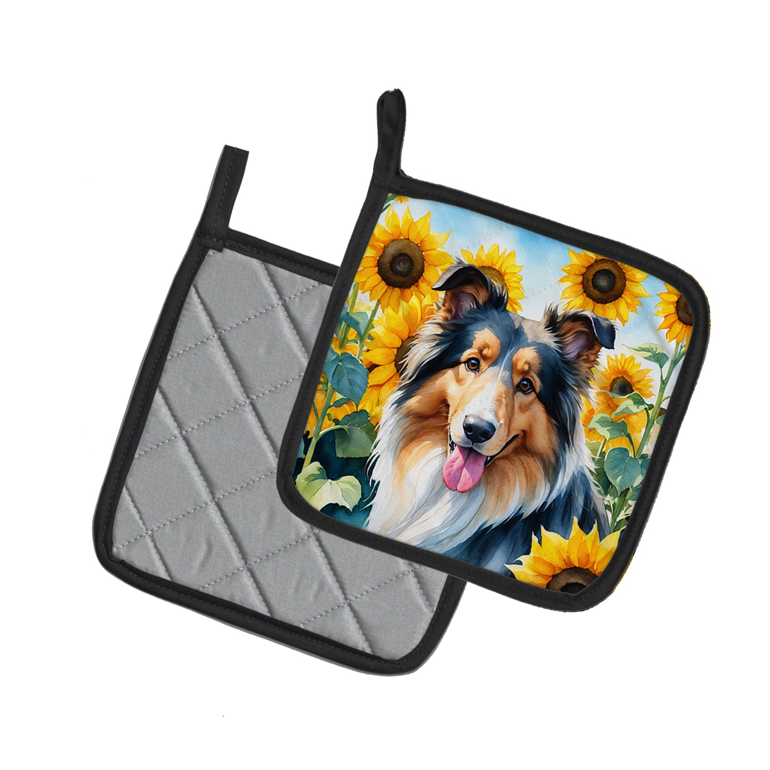Collie in Sunflowers Pair of Pot Holders
