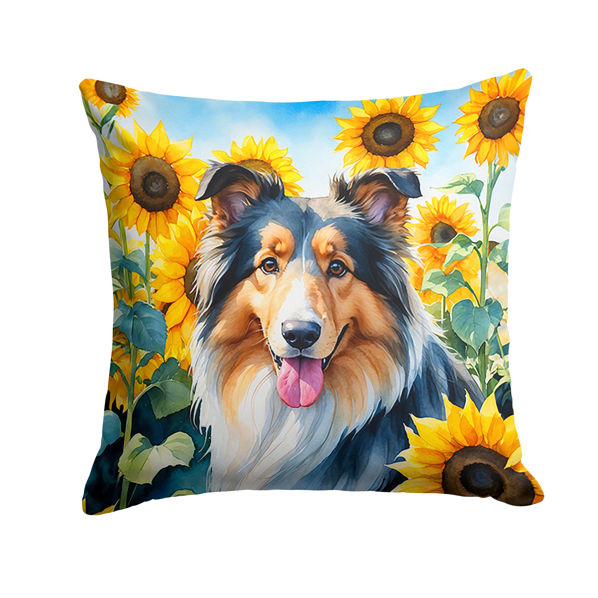 Buy this Collie in Sunflowers Throw Pillow