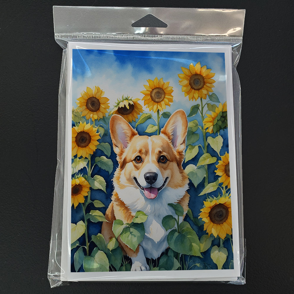 Corgi in Sunflowers Greeting Cards Pack of 8