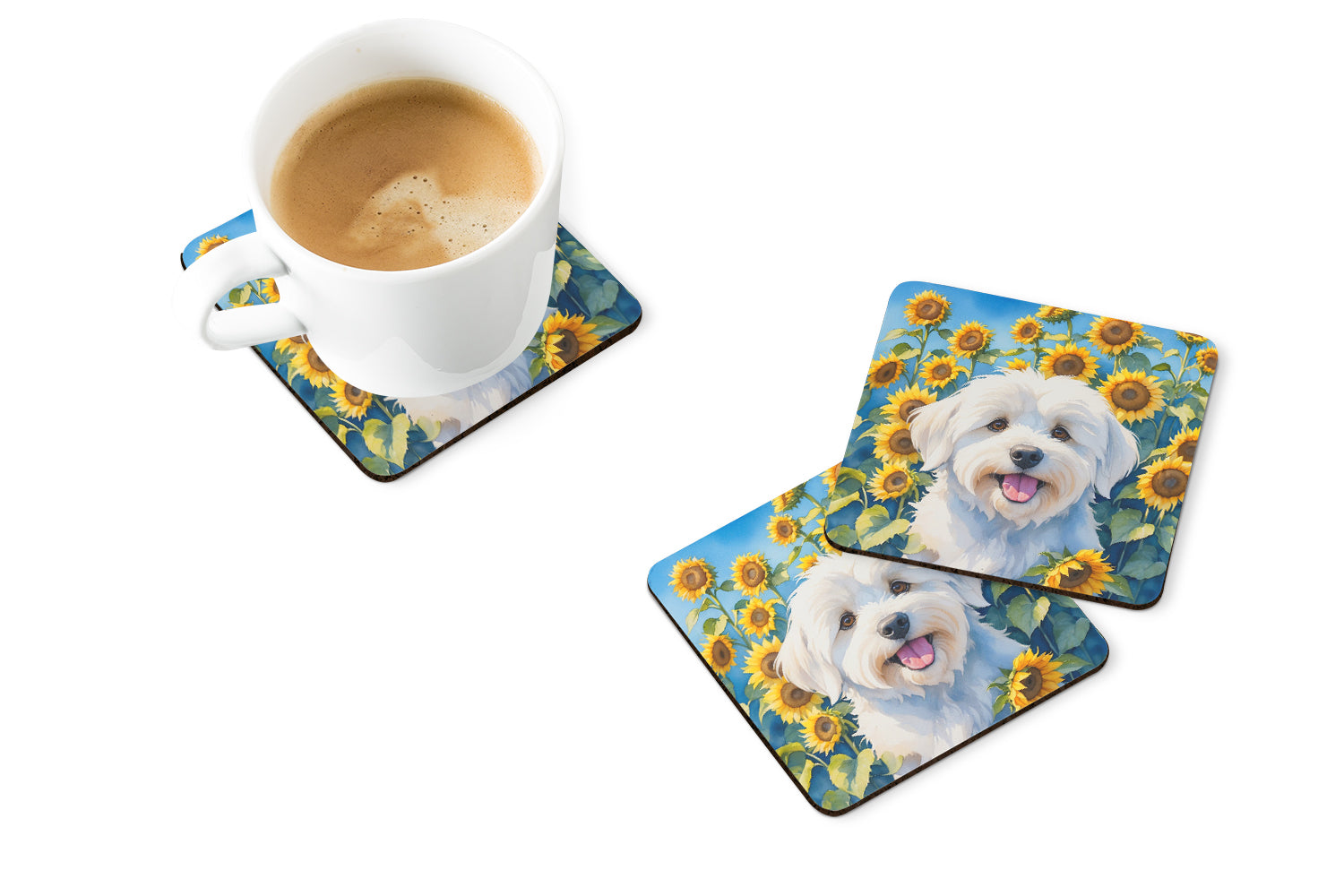 Buy this Coton de Tulear in Sunflowers Foam Coasters