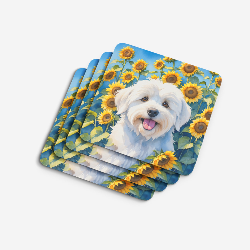 Coton de Tulear in Sunflowers Foam Coasters