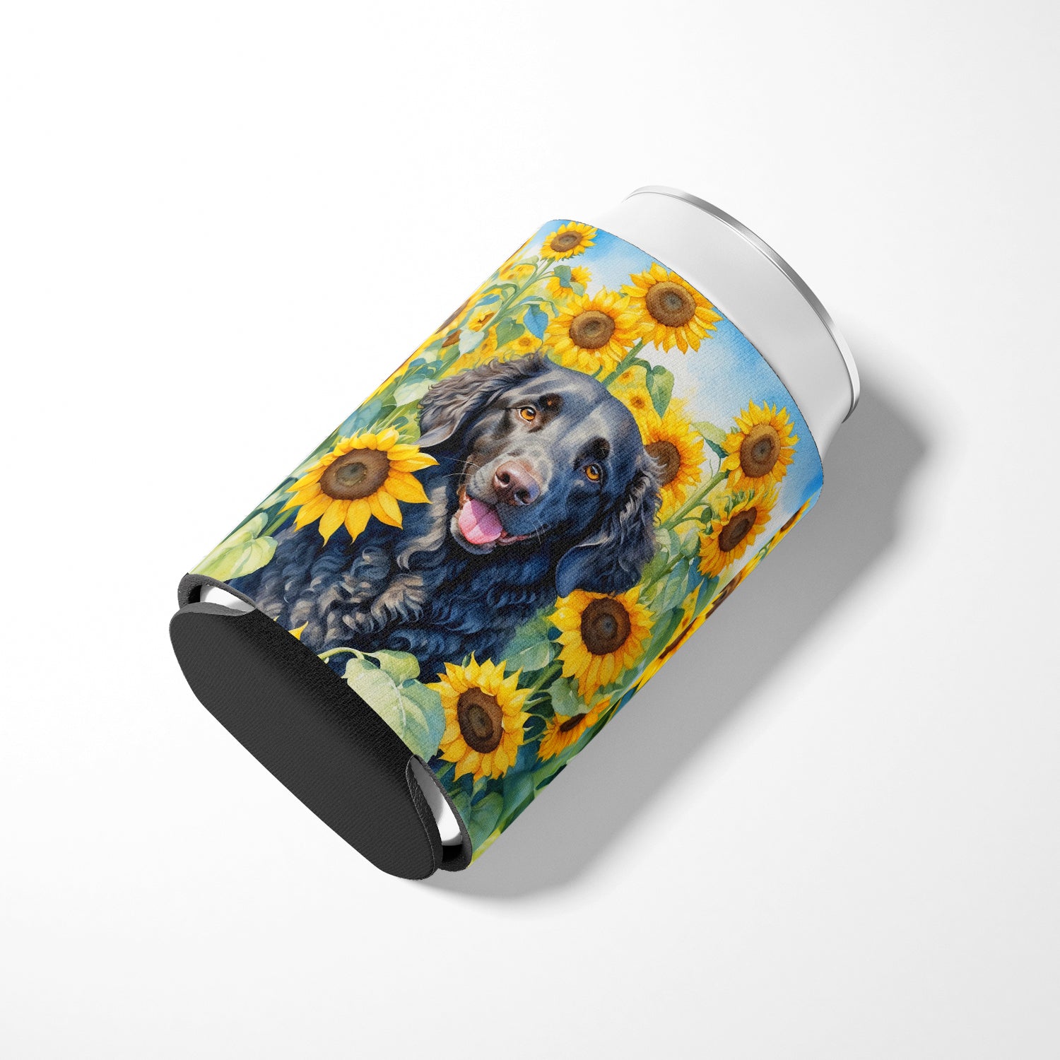 Curly-Coated Retriever in Sunflowers Can or Bottle Hugger