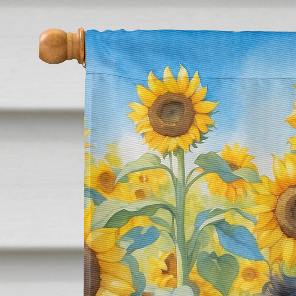 Curly-Coated Retriever in Sunflowers House Flag