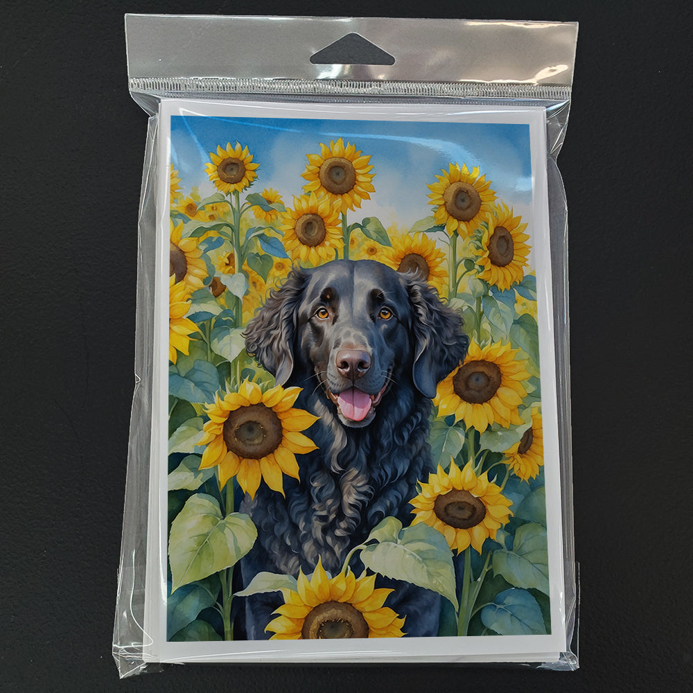 Curly-Coated Retriever in Sunflowers Greeting Cards Pack of 8