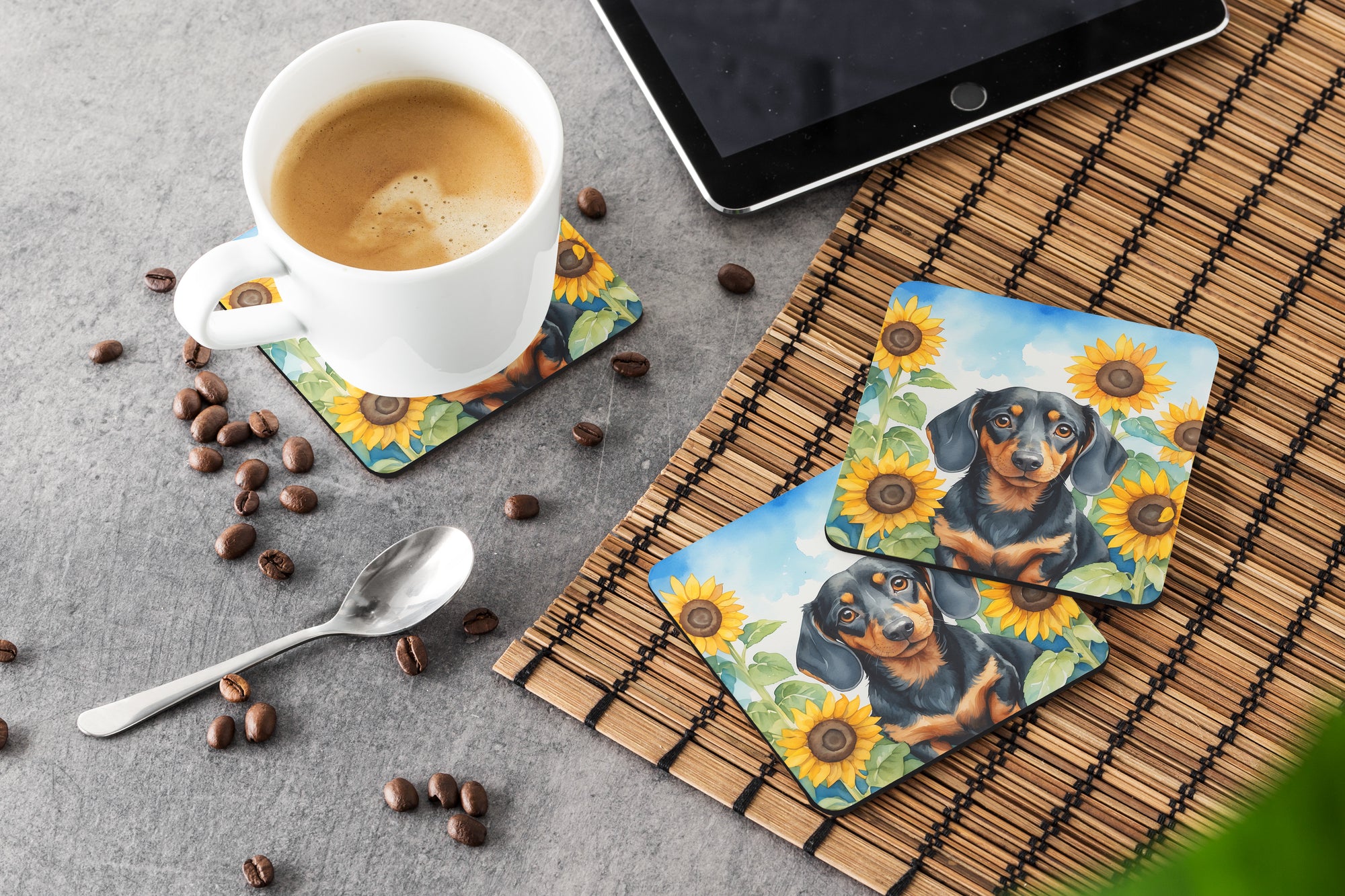 Dachshund in Sunflowers Foam Coasters