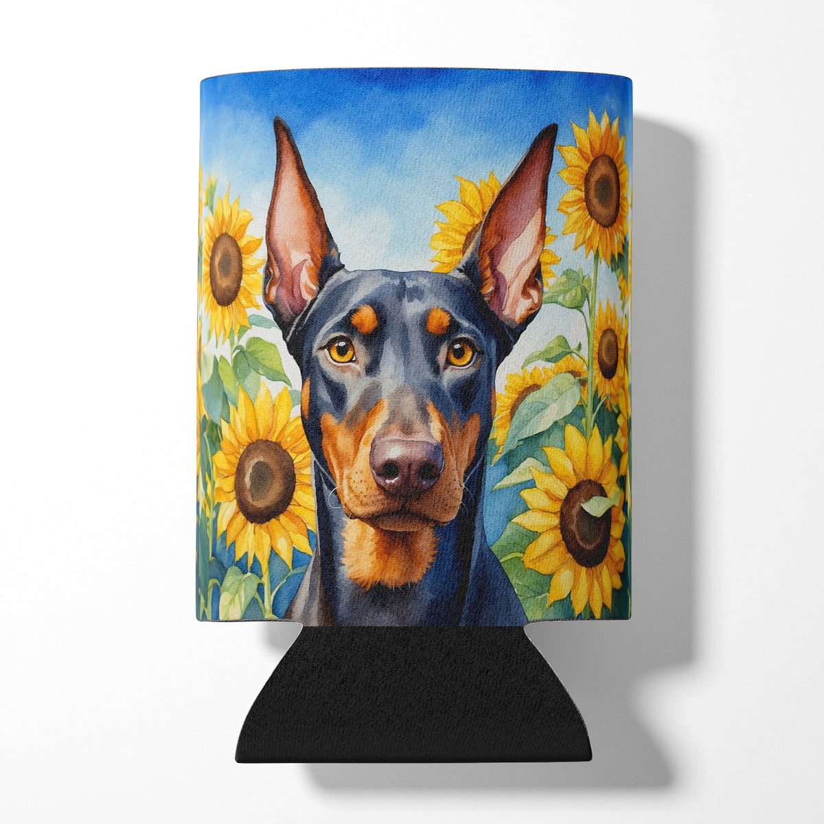 Buy this Doberman Pinscher in Sunflowers Can or Bottle Hugger