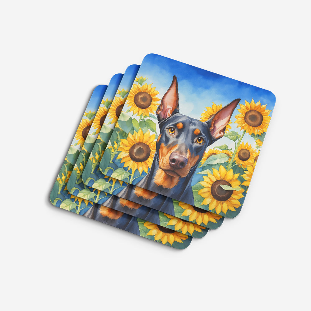 Doberman Pinscher in Sunflowers Foam Coasters