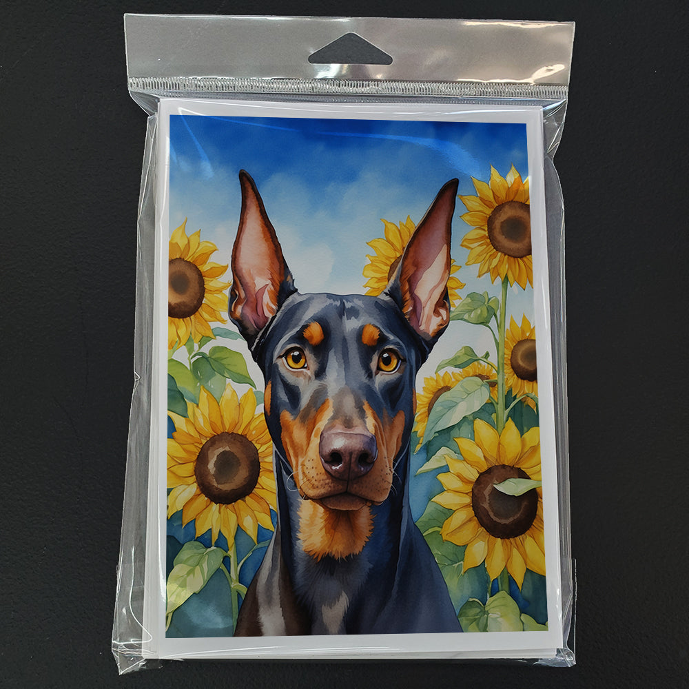 Doberman Pinscher in Sunflowers Greeting Cards Pack of 8