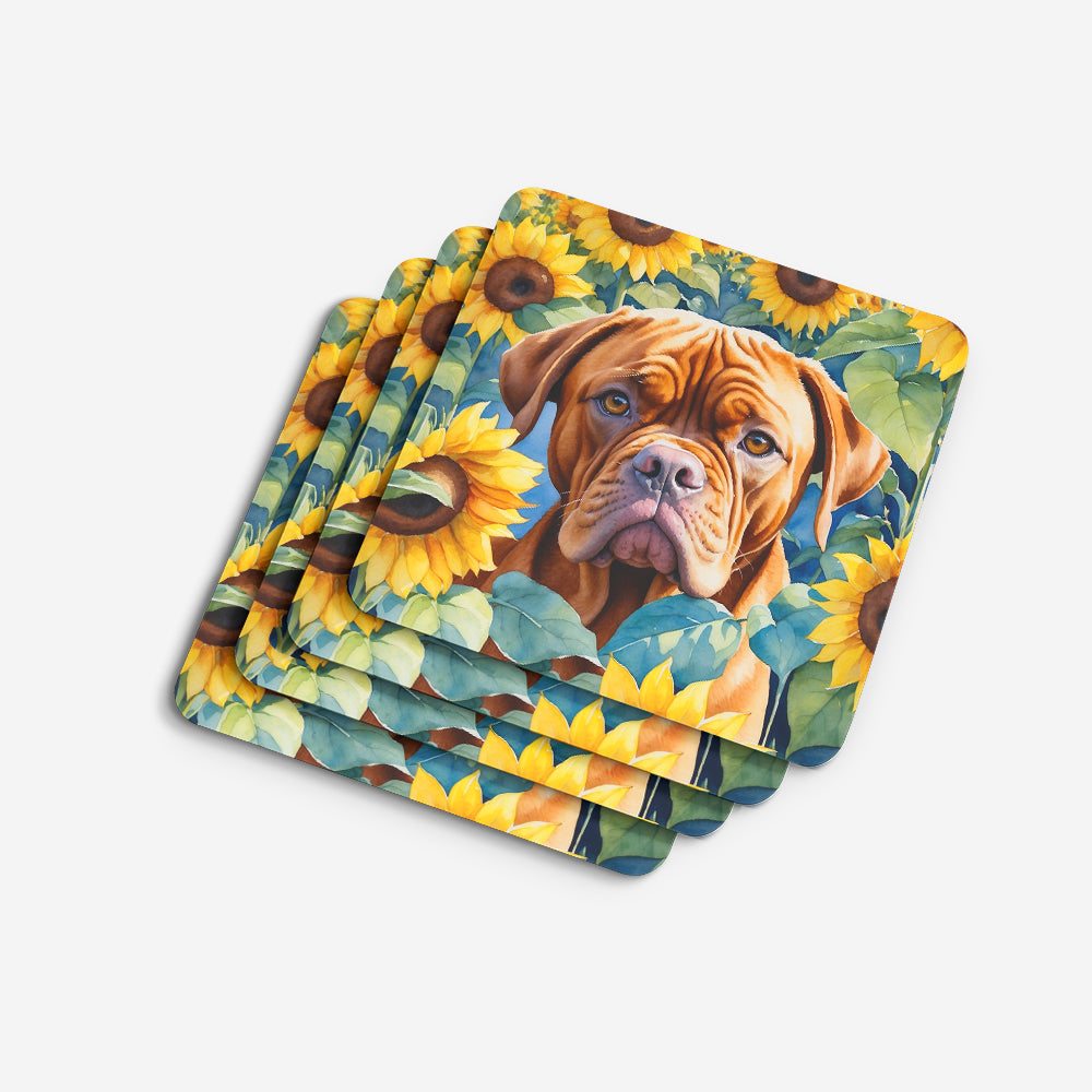 Dogue de Bordeaux in Sunflowers Foam Coasters