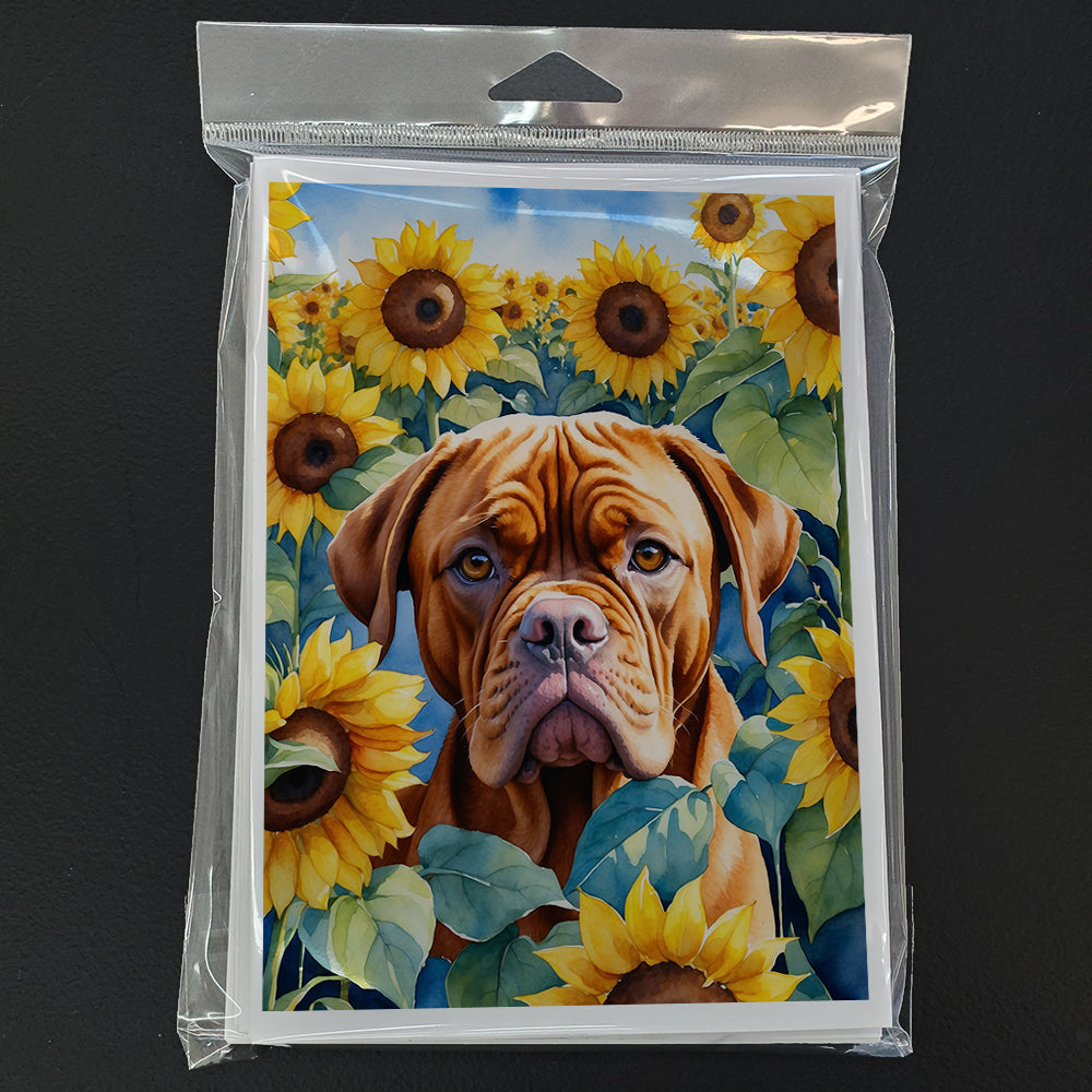 Dogue de Bordeaux in Sunflowers Greeting Cards Pack of 8