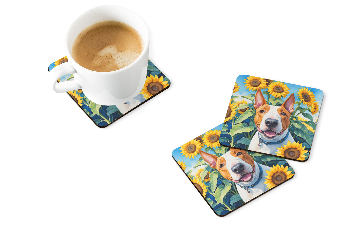 Buy this English Bull Terrier in Sunflowers Foam Coasters