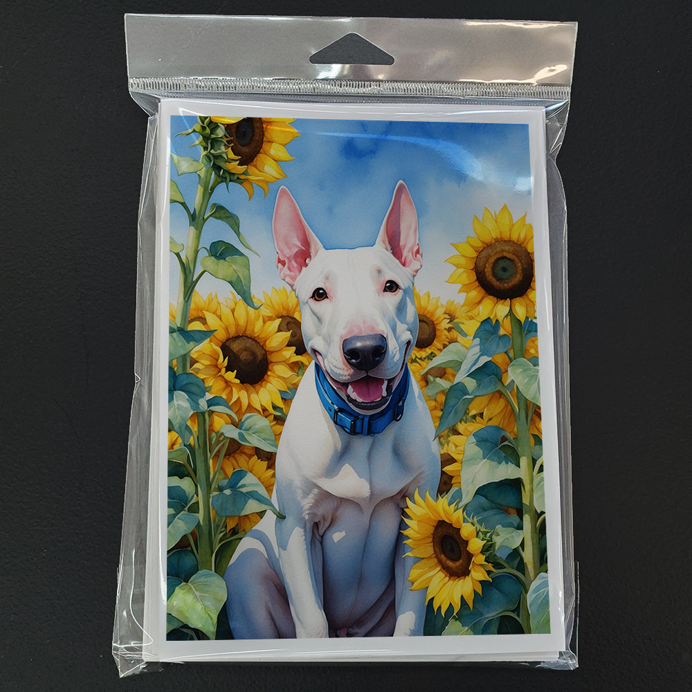 English Bull Terrier in Sunflowers Greeting Cards Pack of 8