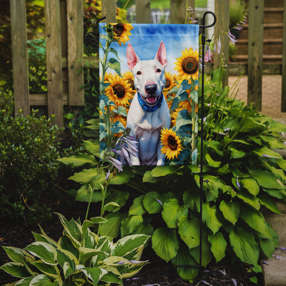 English Bull Terrier in Sunflowers Garden Flag