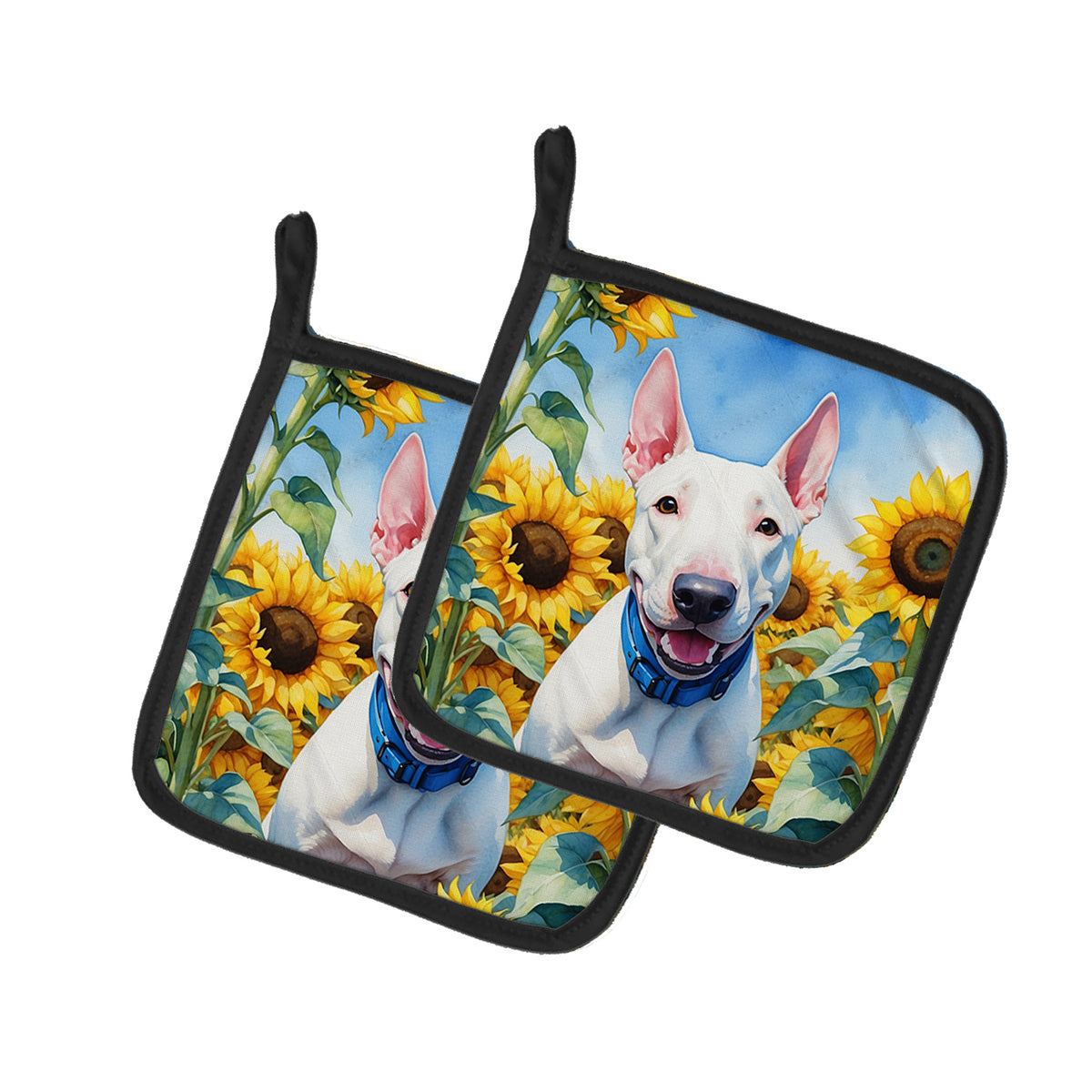 Buy this English Bull Terrier in Sunflowers Pair of Pot Holders