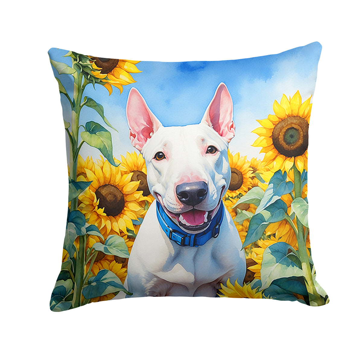 Buy this English Bull Terrier in Sunflowers Throw Pillow
