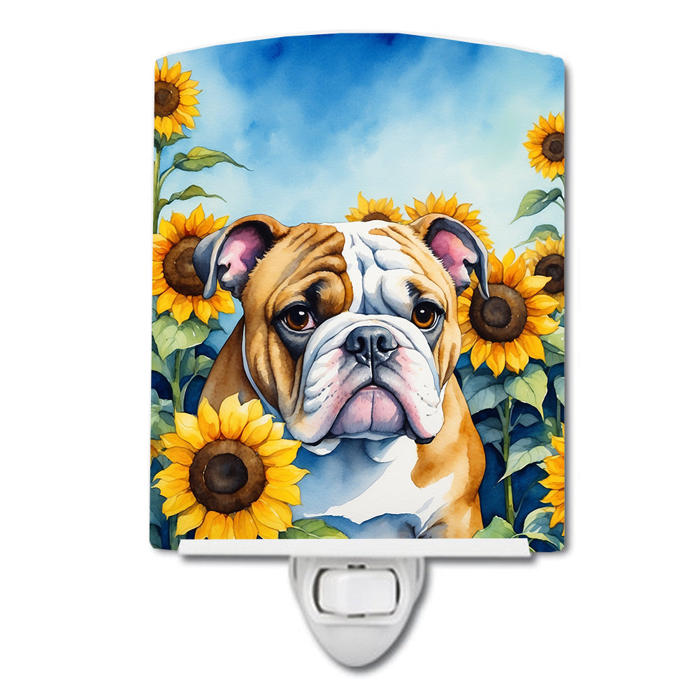Buy this English Bulldog in Sunflowers Ceramic Night Light