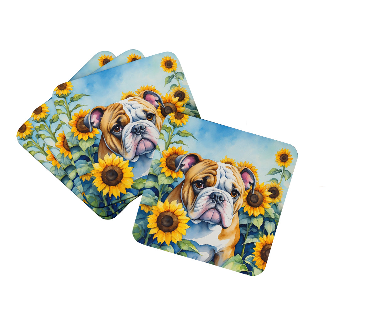 Buy this English Bulldog in Sunflowers Foam Coasters
