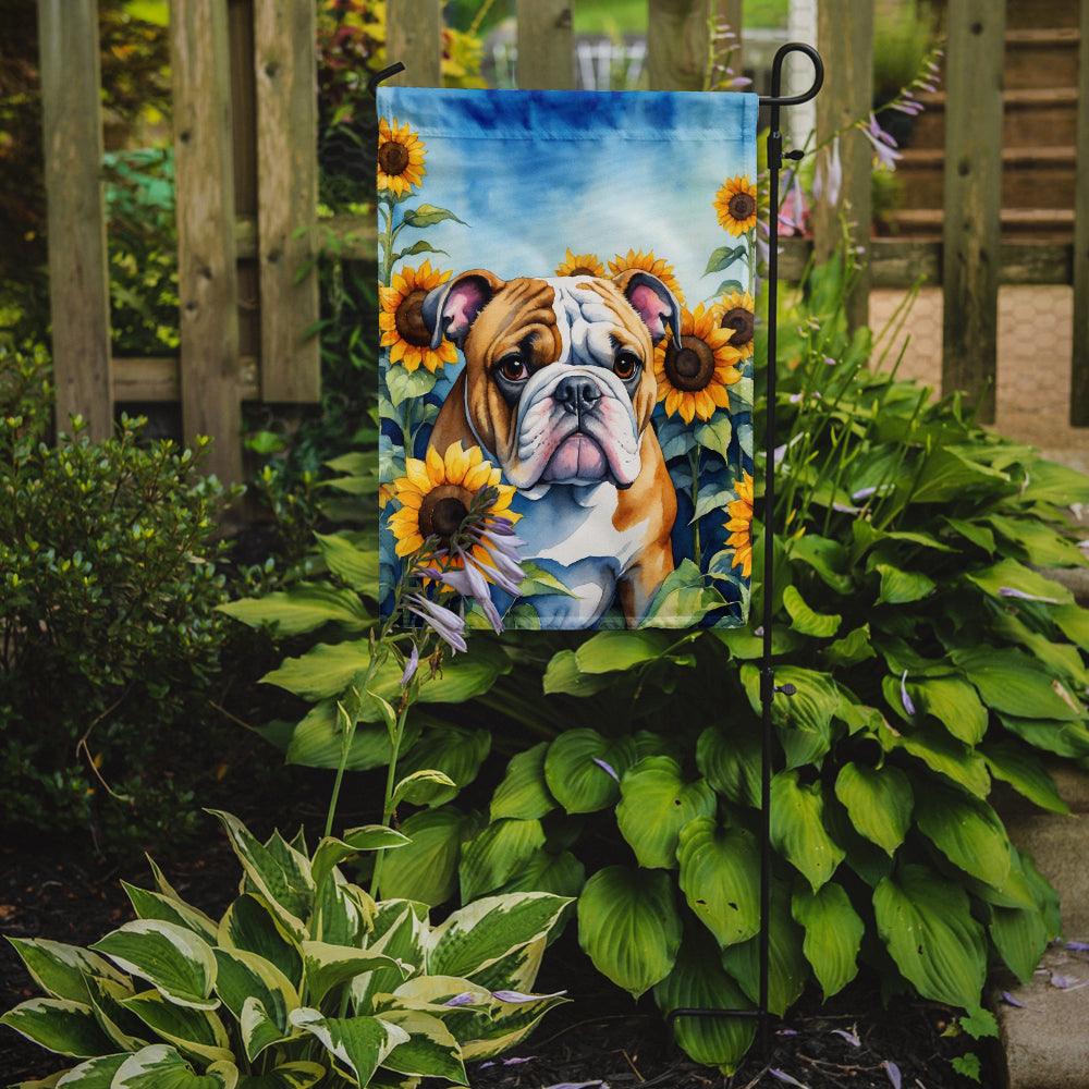 English Bulldog in Sunflowers Garden Flag