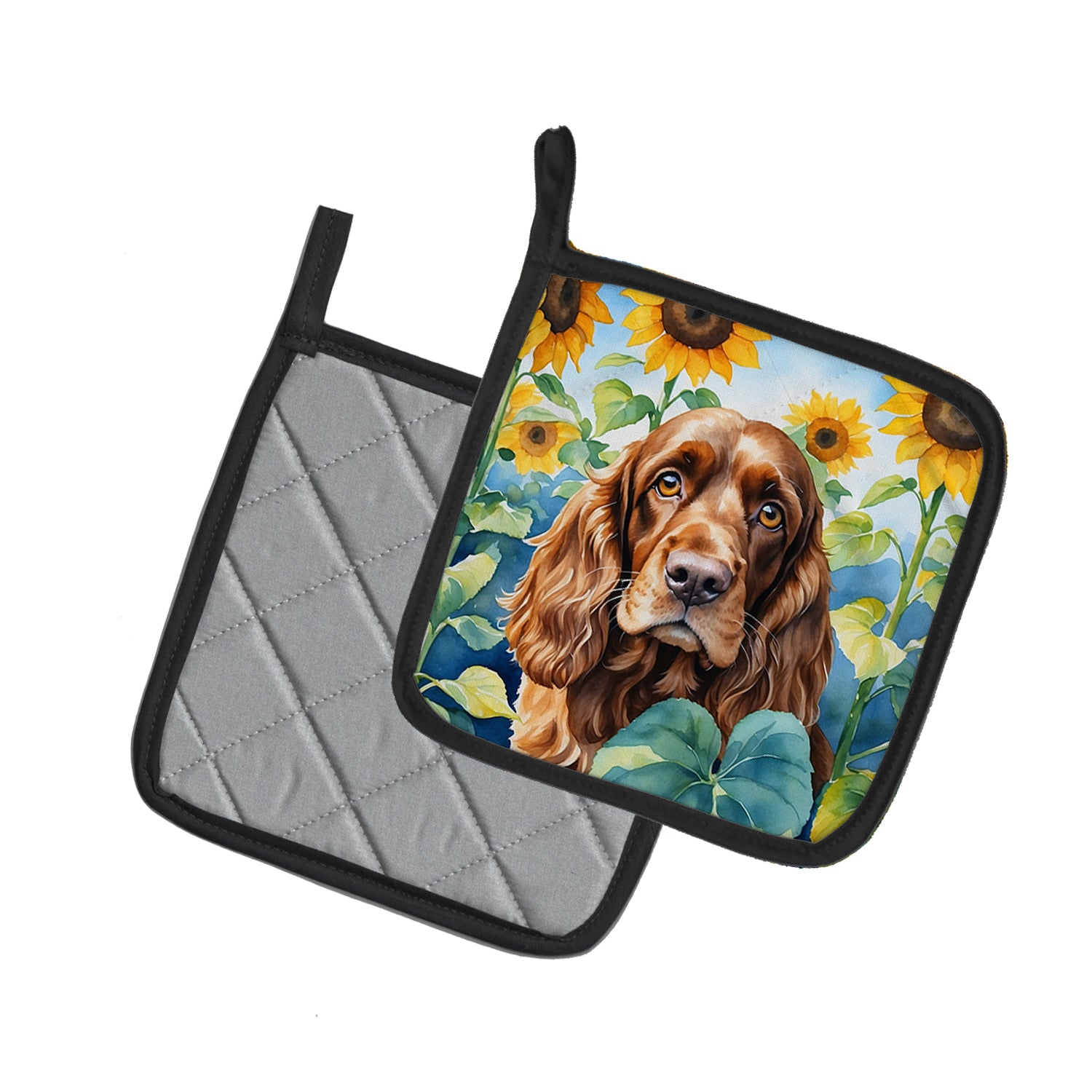 English Cocker Spaniel in Sunflowers Pair of Pot Holders