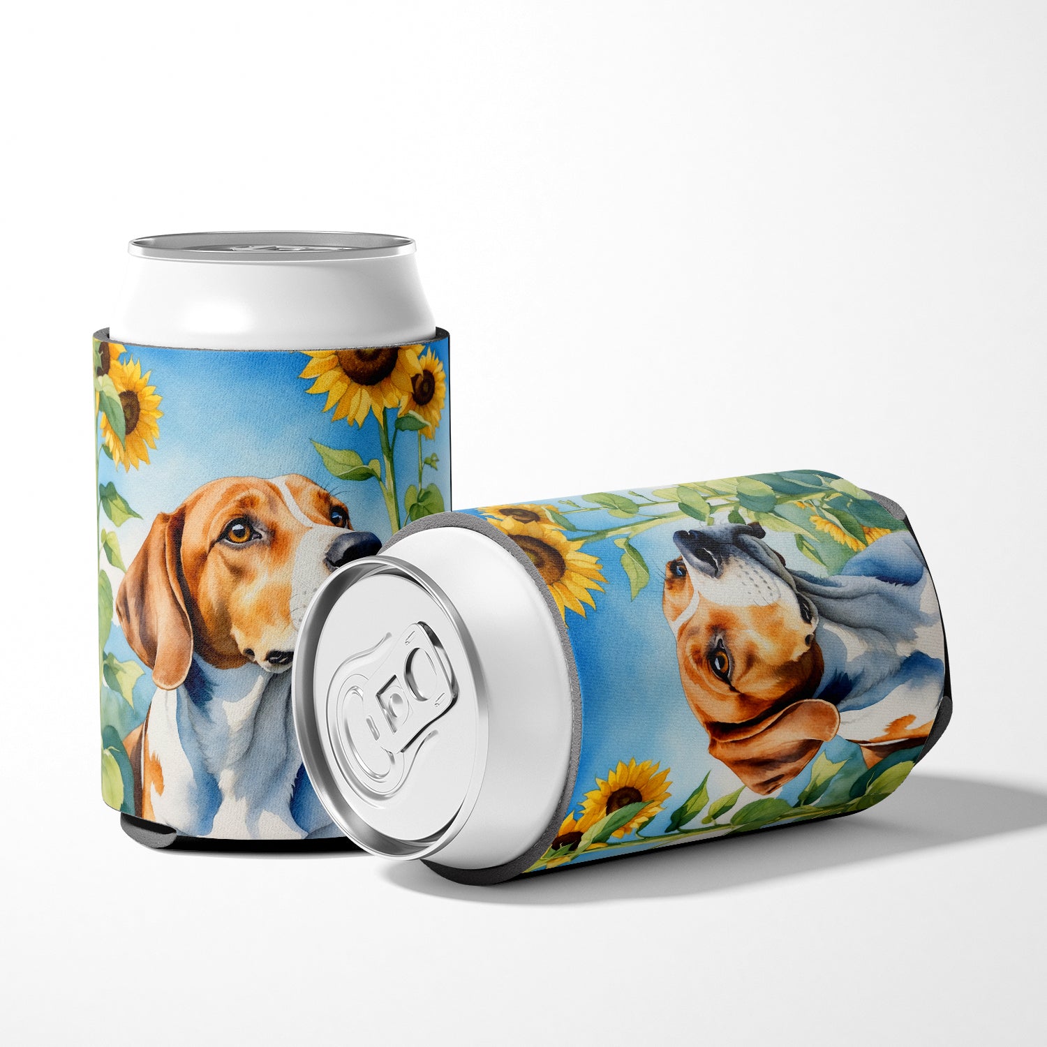 English Foxhound in Sunflowers Can or Bottle Hugger