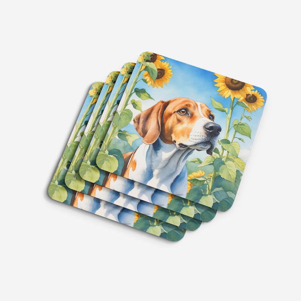 English Foxhound in Sunflowers Foam Coasters