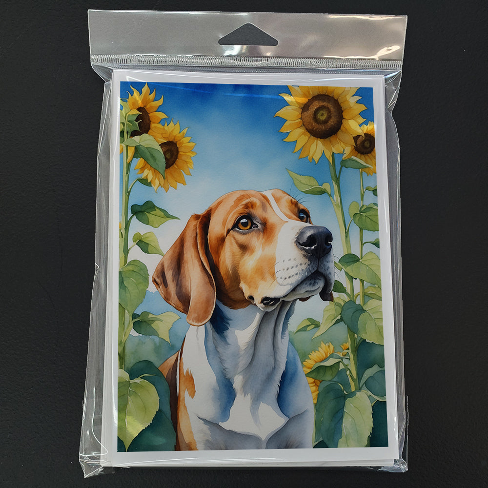 English Foxhound in Sunflowers Greeting Cards Pack of 8