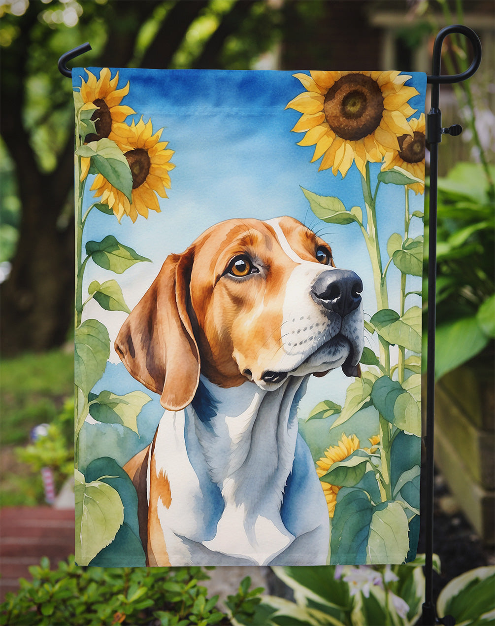 English Foxhound in Sunflowers Garden Flag