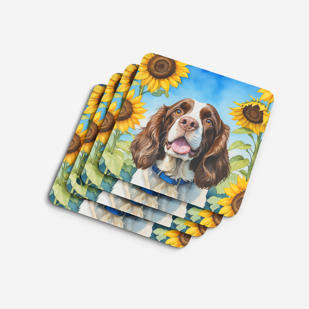 English Springer Spaniel in Sunflowers Foam Coasters