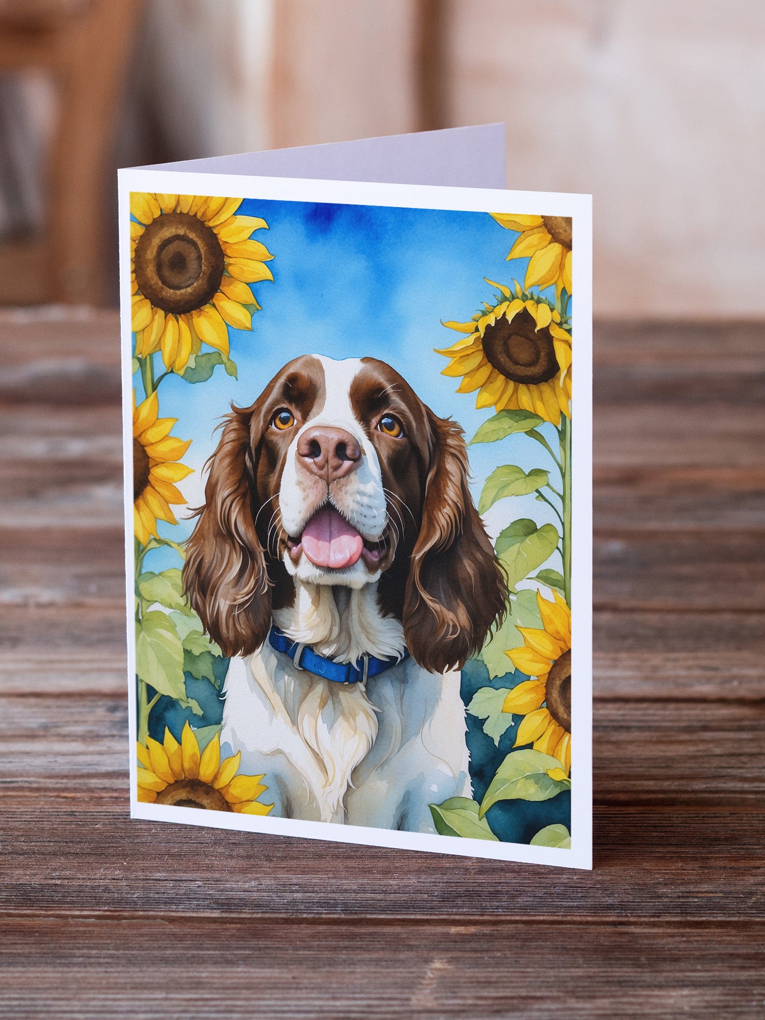 English Springer Spaniel in Sunflowers Greeting Cards Pack of 8