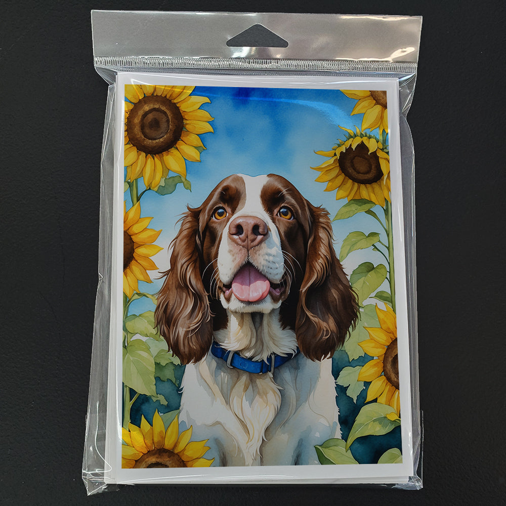 English Springer Spaniel in Sunflowers Greeting Cards Pack of 8