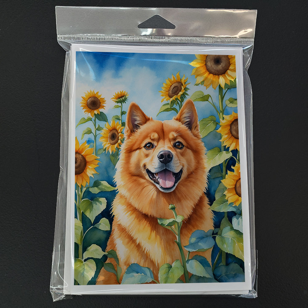 Finnish Spitz in Sunflowers Greeting Cards Pack of 8