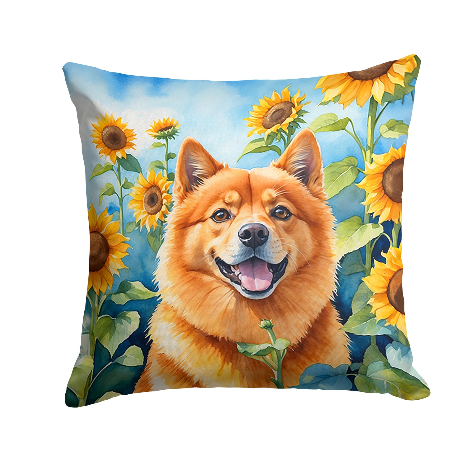Buy this Finnish Spitz in Sunflowers Throw Pillow