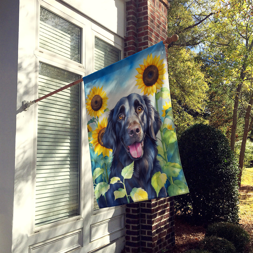 Flat-Coated Retriever in Sunflowers House Flag