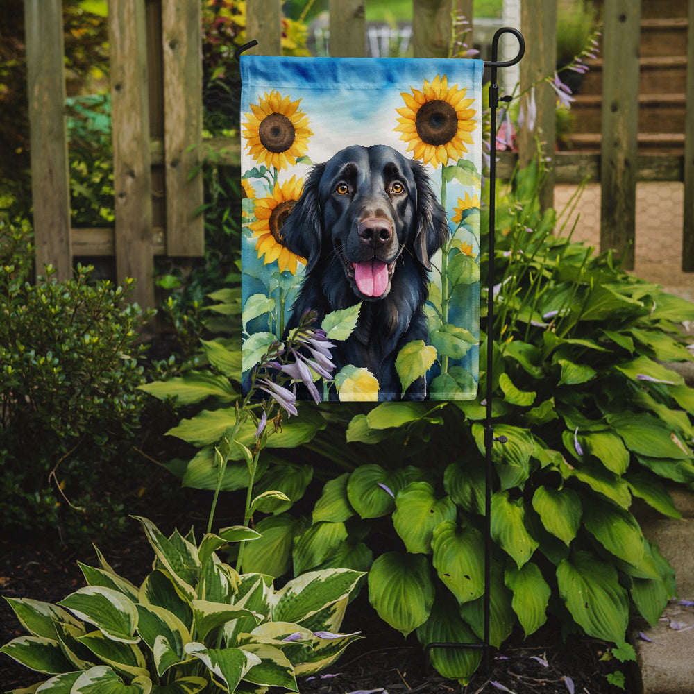 Buy this Flat-Coated Retriever in Sunflowers Garden Flag