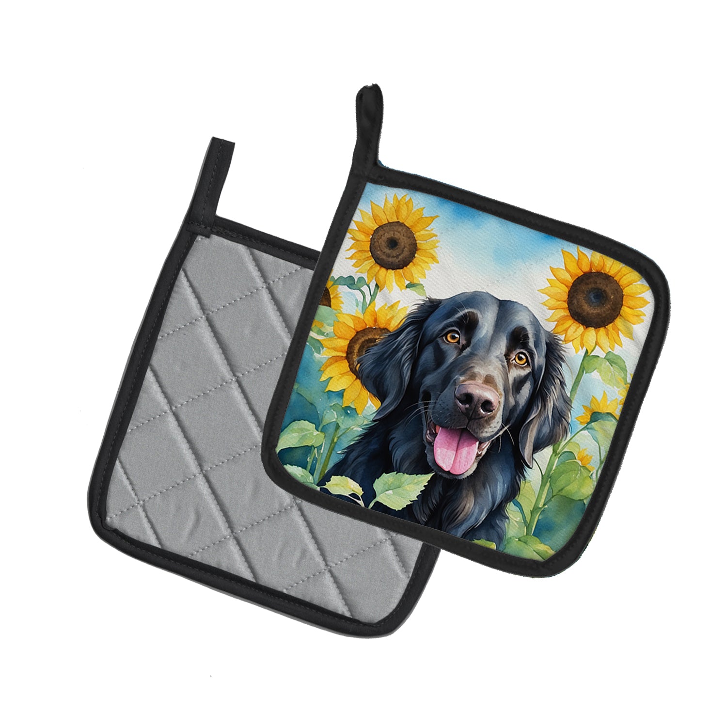 Buy this Flat-Coated Retriever in Sunflowers Pair of Pot Holders