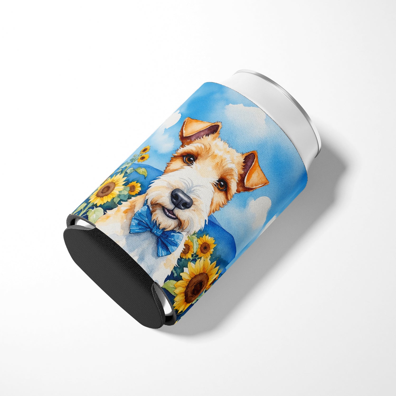 Fox Terrier in Sunflowers Can or Bottle Hugger